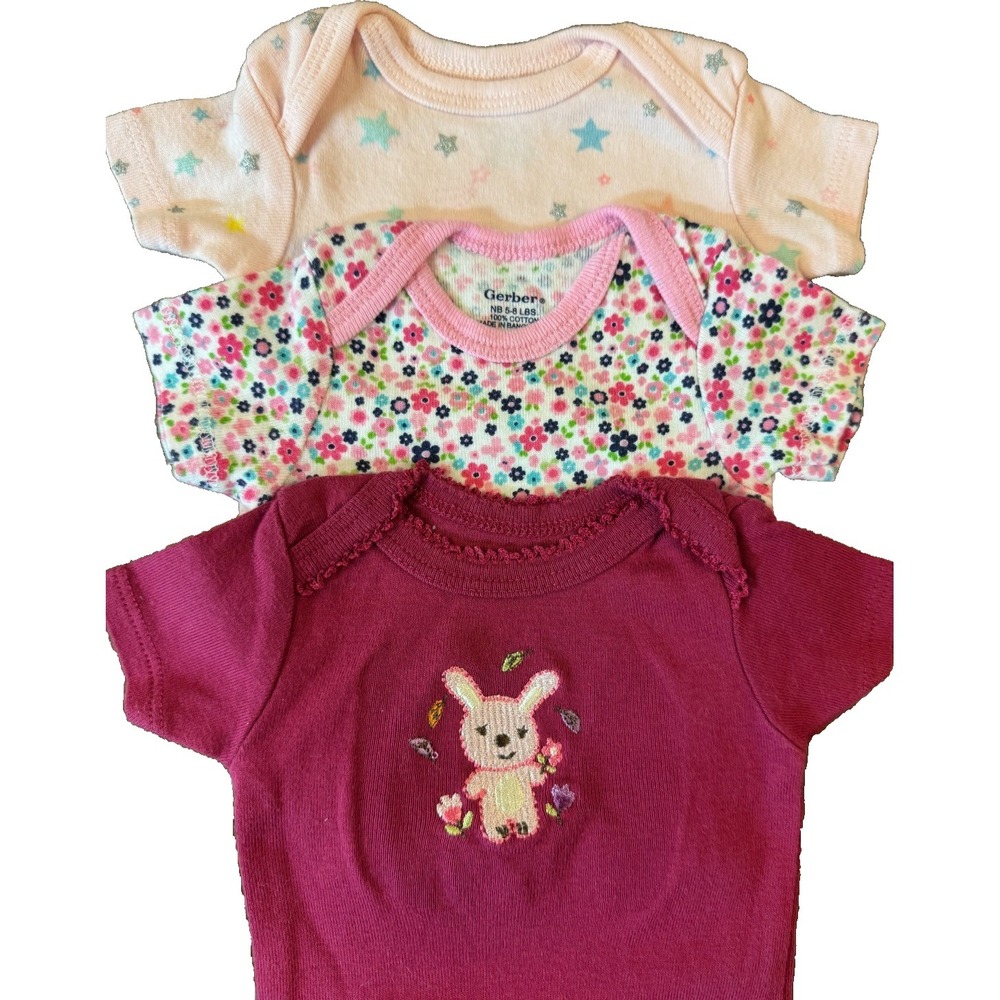 Gerber Baby Girl Newborn Outfits Tee Shirts Bodysuits Clothes Lot‎ Star Bunny